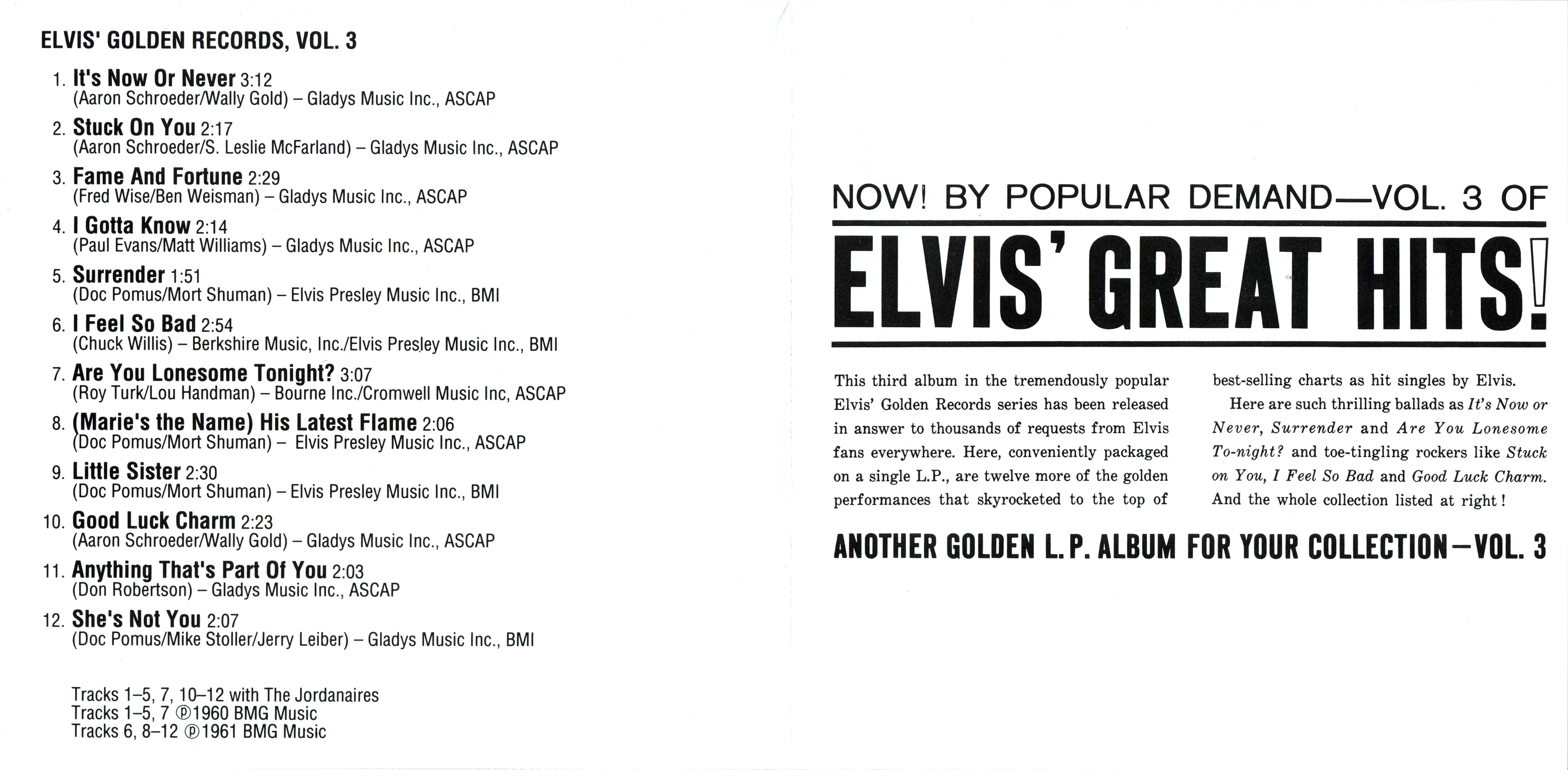 Elvis Presley  The Original Elvis Presley Collection 19; Elvis Golden Records 3 : Front + Inlay